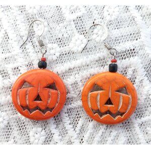 Halloween Jack-O-Lantern Pumpkin Dangle Earrings